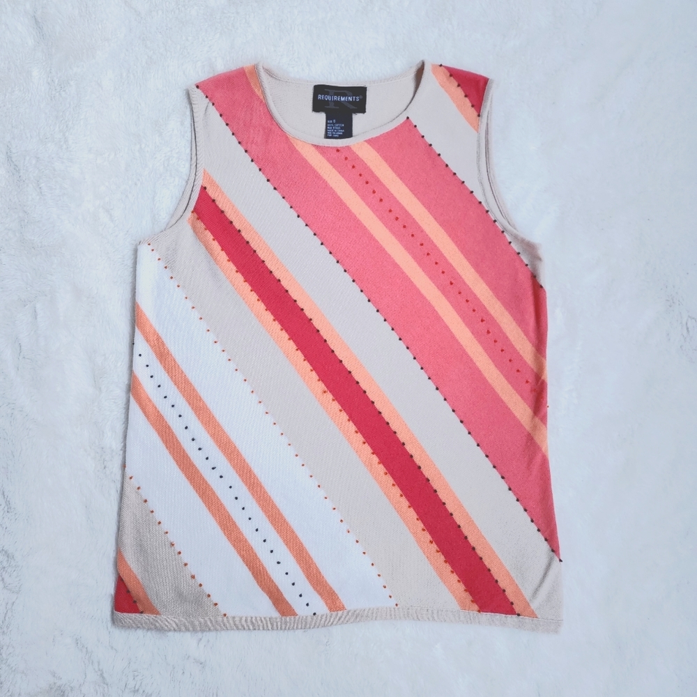 NWOT CORAL/BEIGE DIAGONAL STRIPPED SLEEVELESS KNIT TOP ~ SIZE SMALL